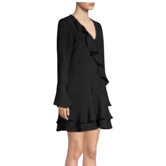 Parker Black Cocktail Party Ruffled V Neck Dress S - Picture 4 of 8